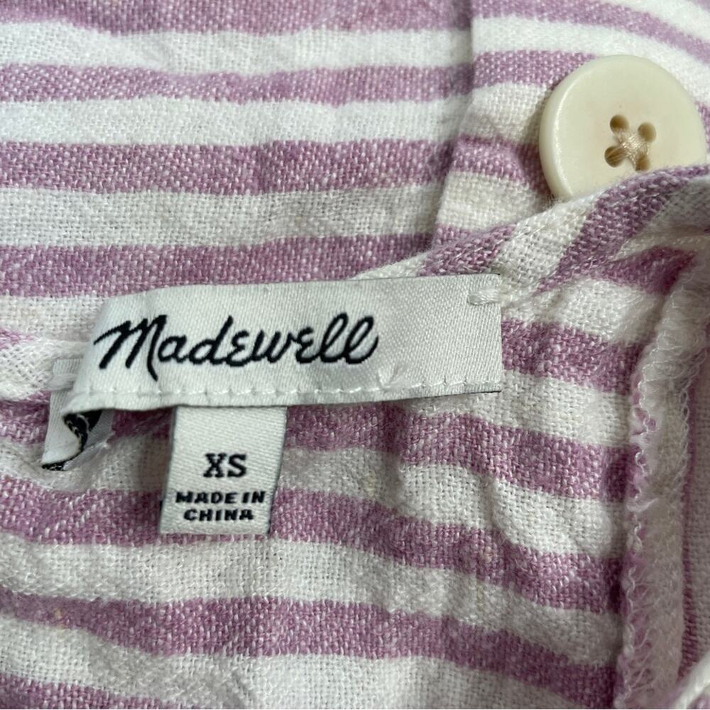 MADEWELL Linen Blend Dress Womens XSmall Striped Mini Summer Trip Coastal Beach - Picture 9 of 10